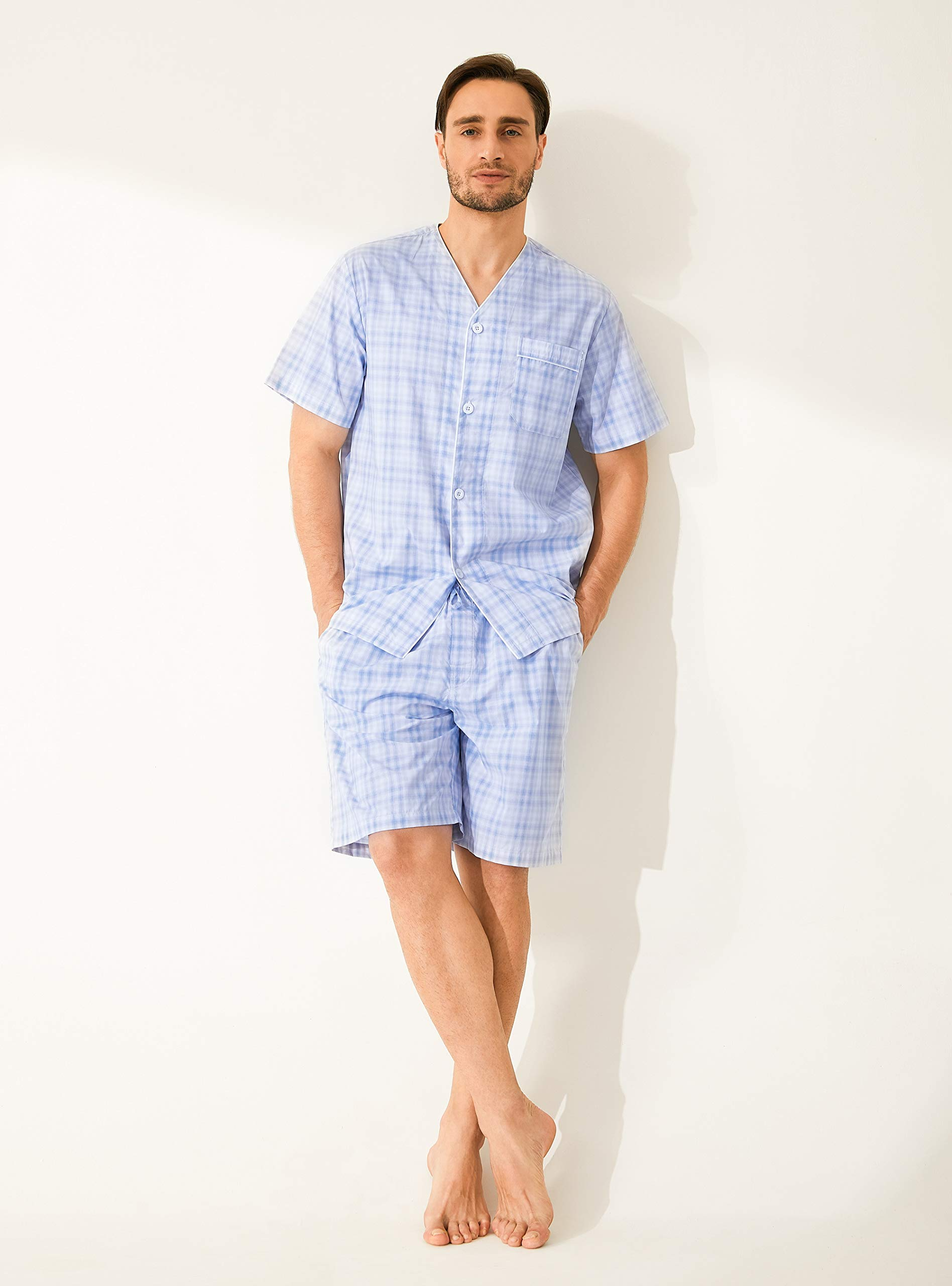 Lightweight Short Pajamas Cotton Button-Down David Archy Men Sleepwear